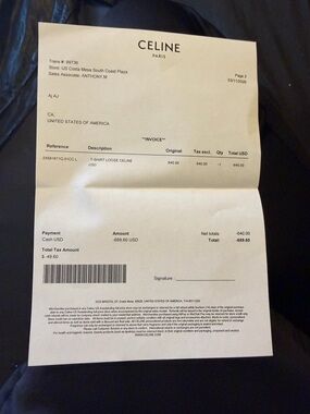 Celine White Receipt on Black